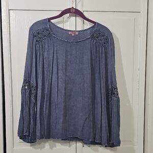Mimi- Women's Indigo Blouse with Crochet Details
